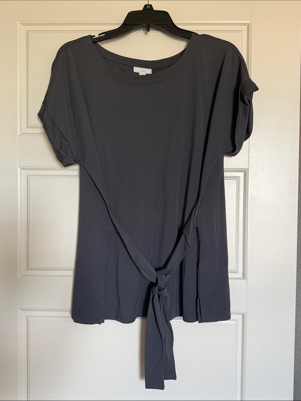 Women's J-Jill Short Sleeve Tie-Front Top - Charcoal Size Large